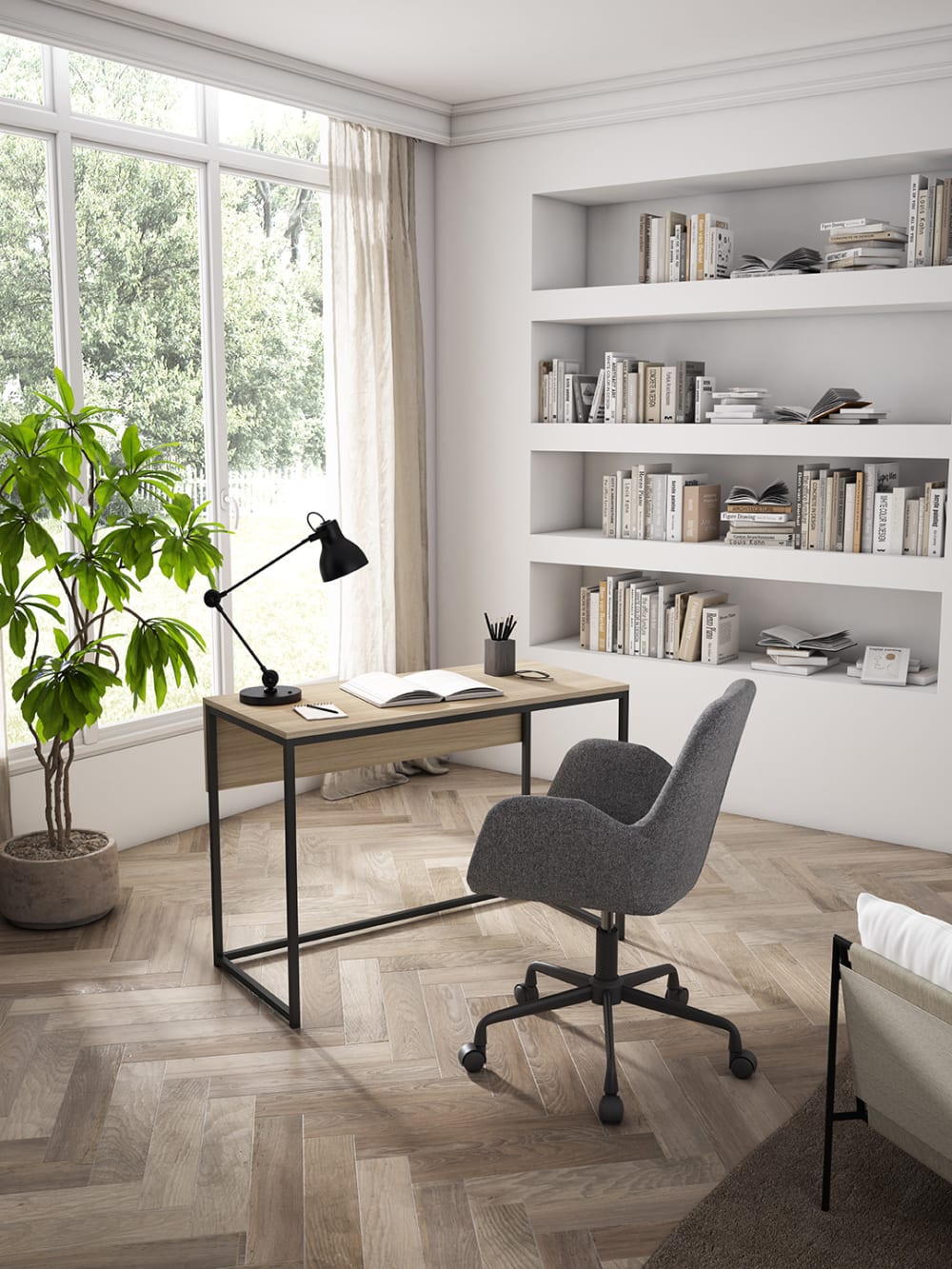 Schreibtisch aus Stahl und Optik Hell-Nussbaum 75x105x52 cm -