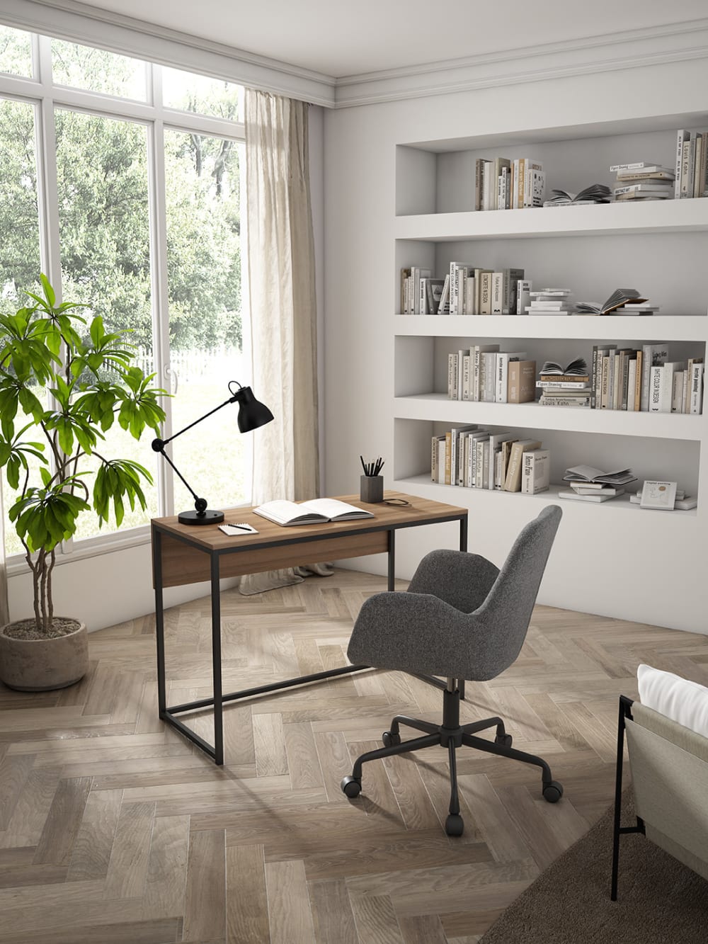 Schreibtisch aus Stahl und Optik Nussbaum 75x105x52 cm - Maisons