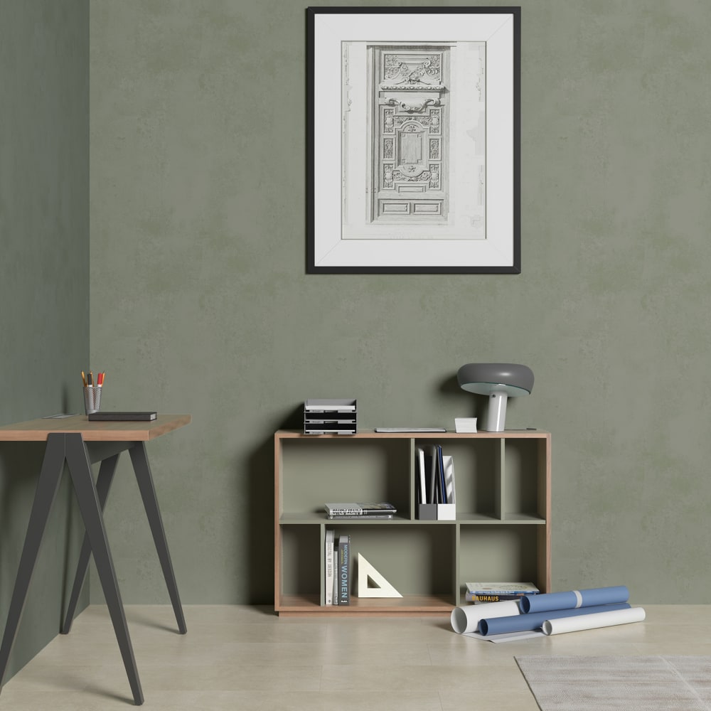 Bücherregal aus Melamin in Nussbaum und Grün 80x119x32 cm -