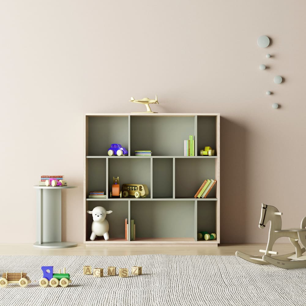 Bücherregal aus Melamin in Eiche und Grün 117x119x32 cm - Maisons