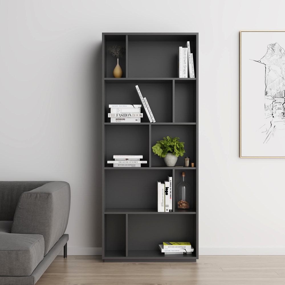 Bücherregal aus Melamin in Graphit 191x80x32 cm - Maisons Du