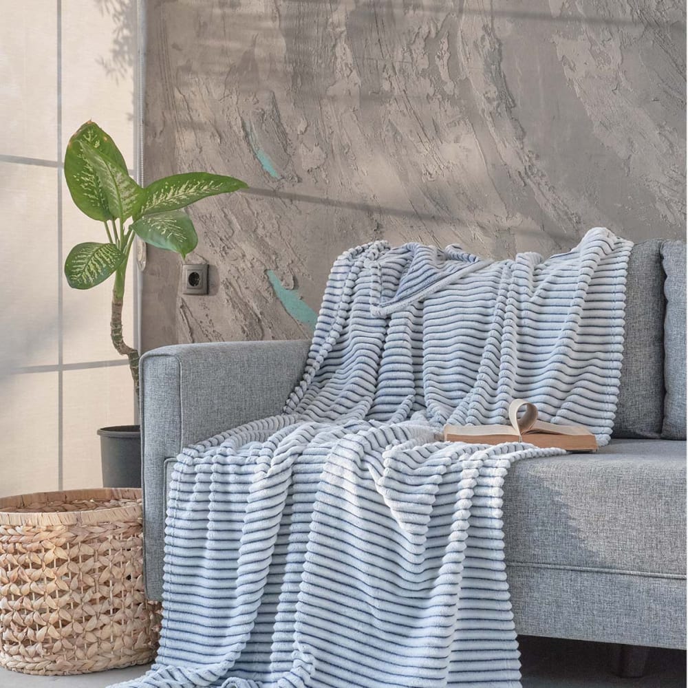 Pplaid polaire côtelé extra doux et chaud blanc/denim 150x180 cm
