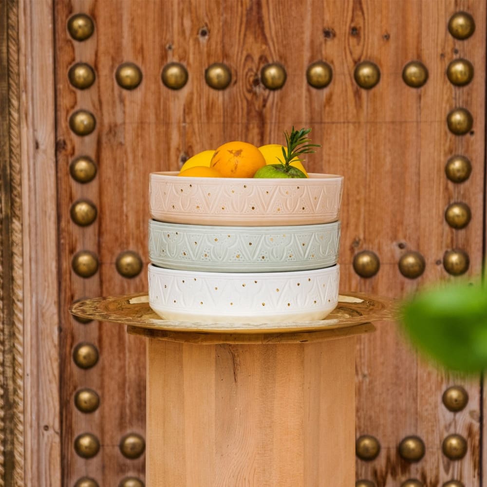 Plat de service droit en céramique blanc doré  D24 cm - Maisons du Monde
