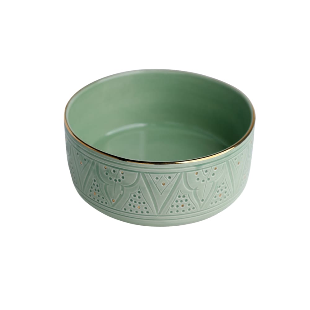 Plat de service droit en céramique vert doré  D18 cm