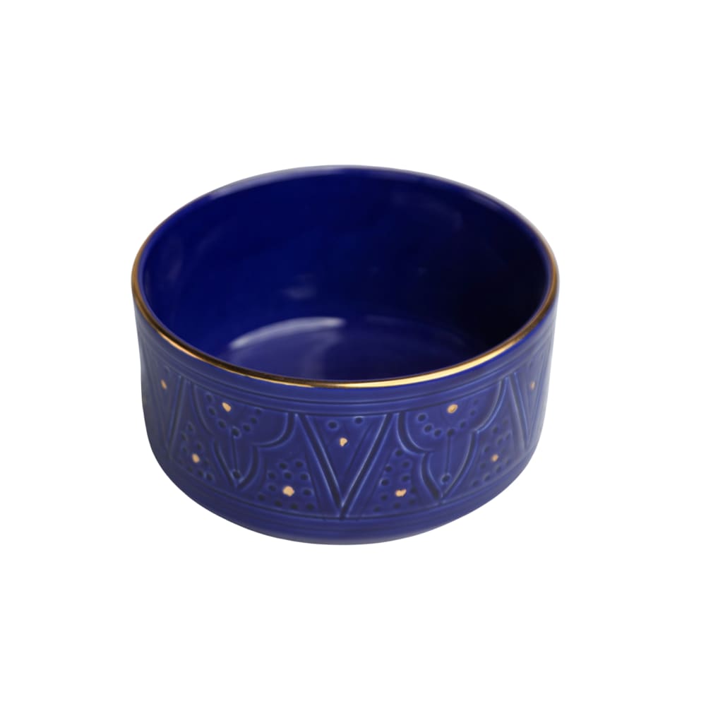 Plat de service droit en céramique bleu  doré  D14 cm