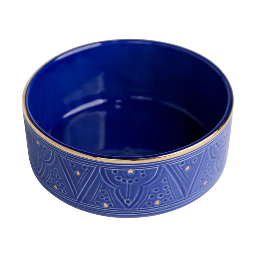 Plat de service droit en céramique bleu doré  D18 cm