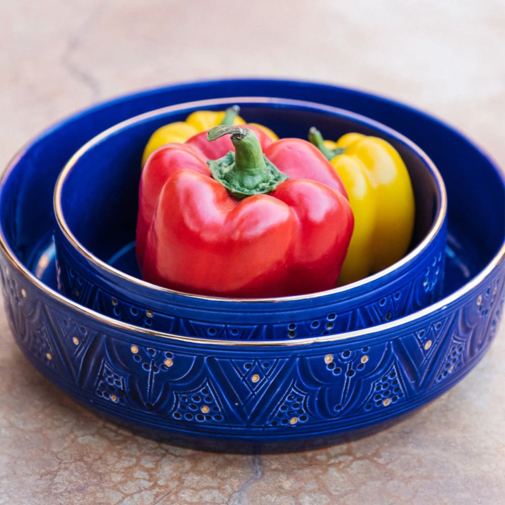 Plat de service droit en céramique bleu doré  D18 cm - Maisons du Monde