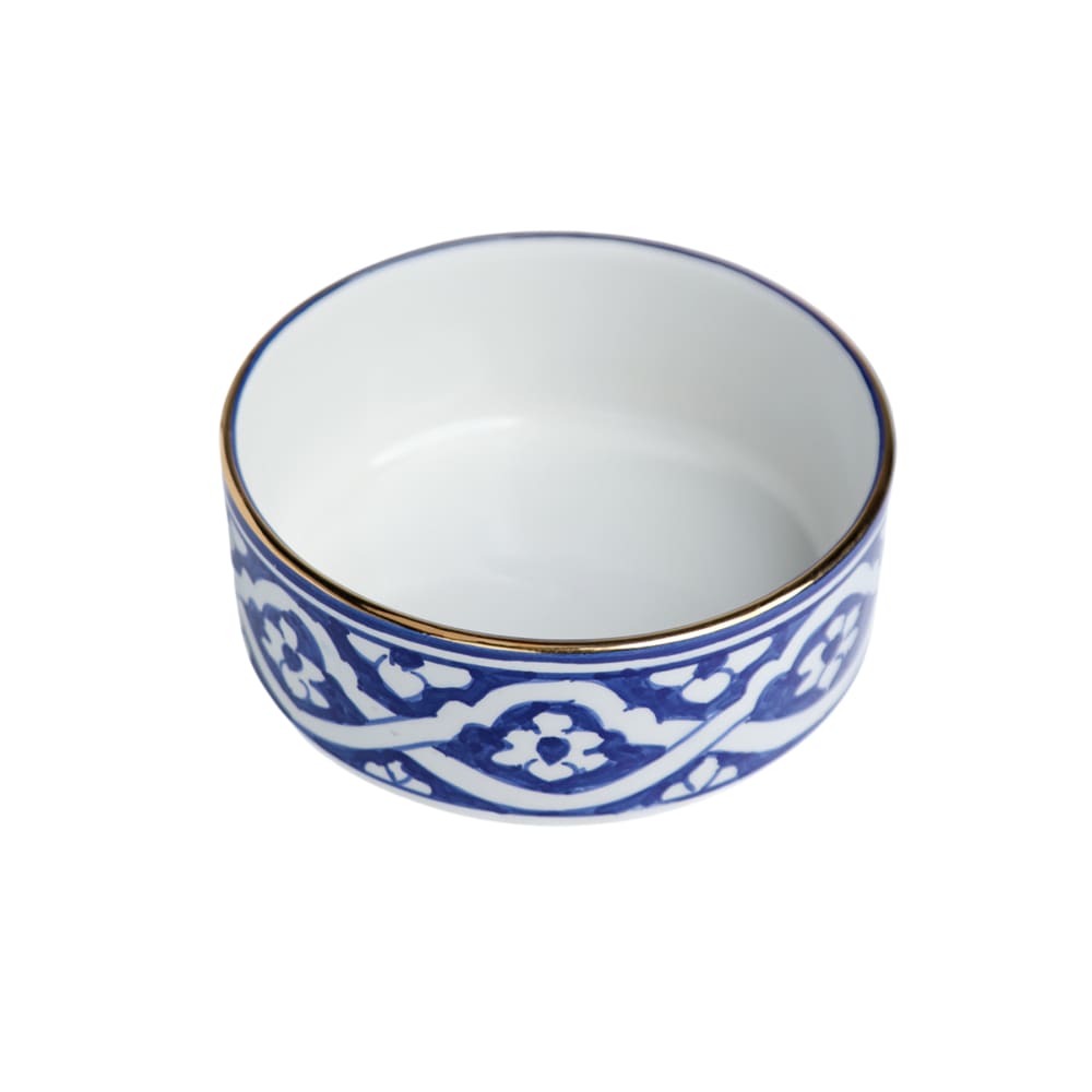 Plat de service droit en céramique bleu  doré  D14 cm