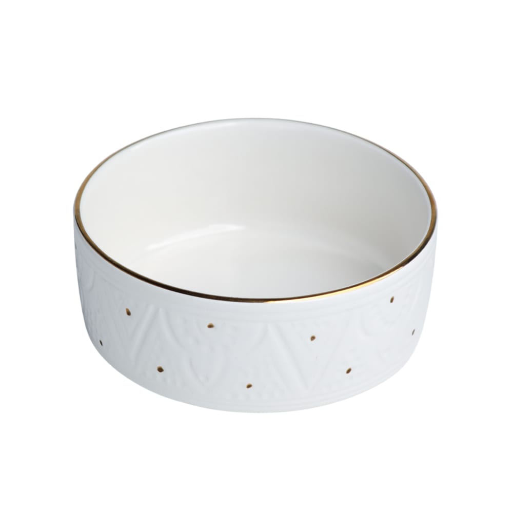Plat de service droit en céramique blanc doré  D18 cm