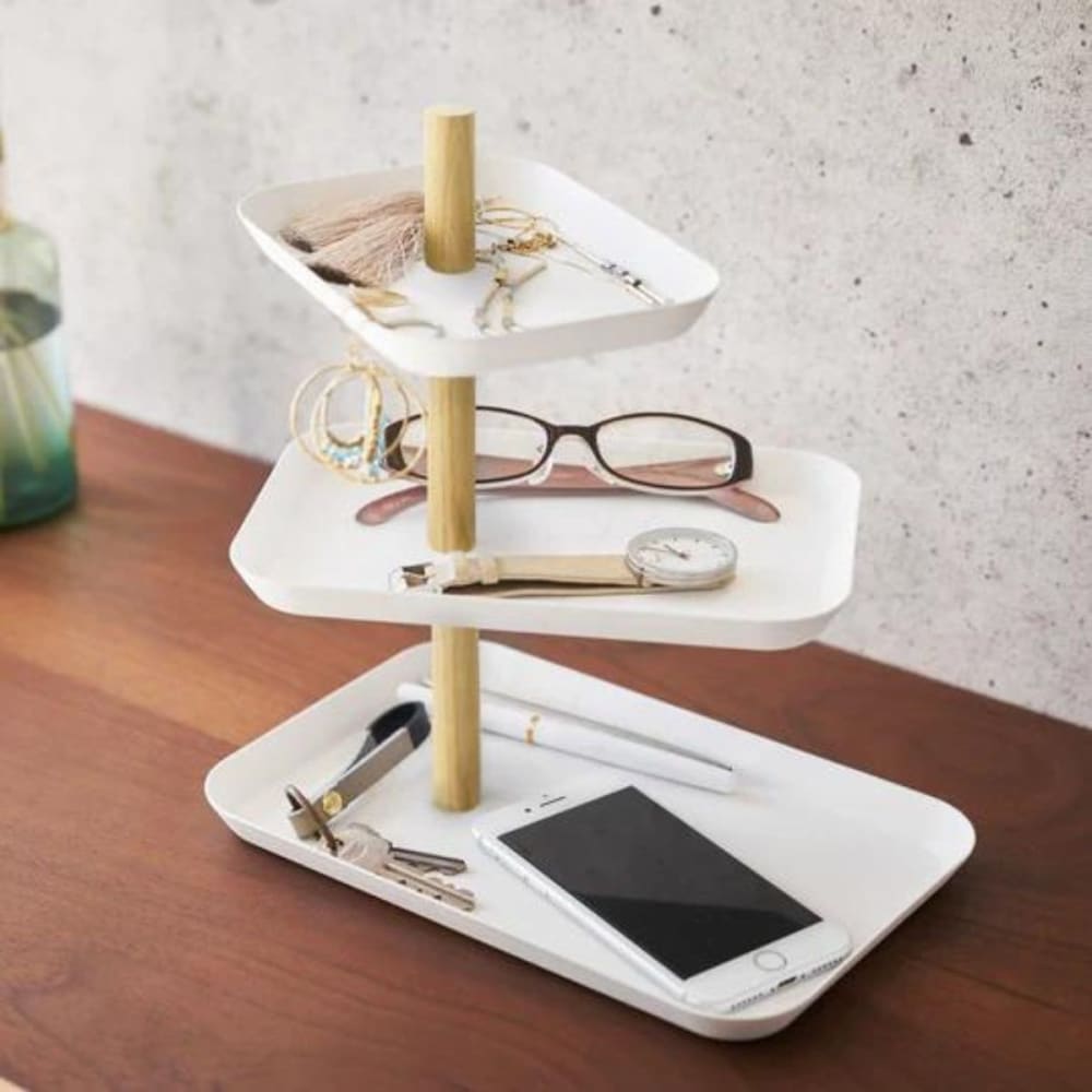 Schmuckständer 3 Etagen mit drehbaren Tabletts H25,5 cm - Weiß -