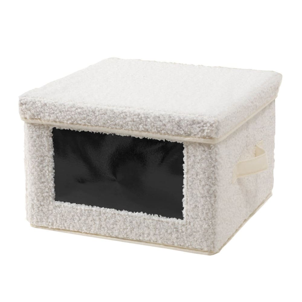 Boîte rangement tissu bouclette écru avec fenêtre - l40 cm
