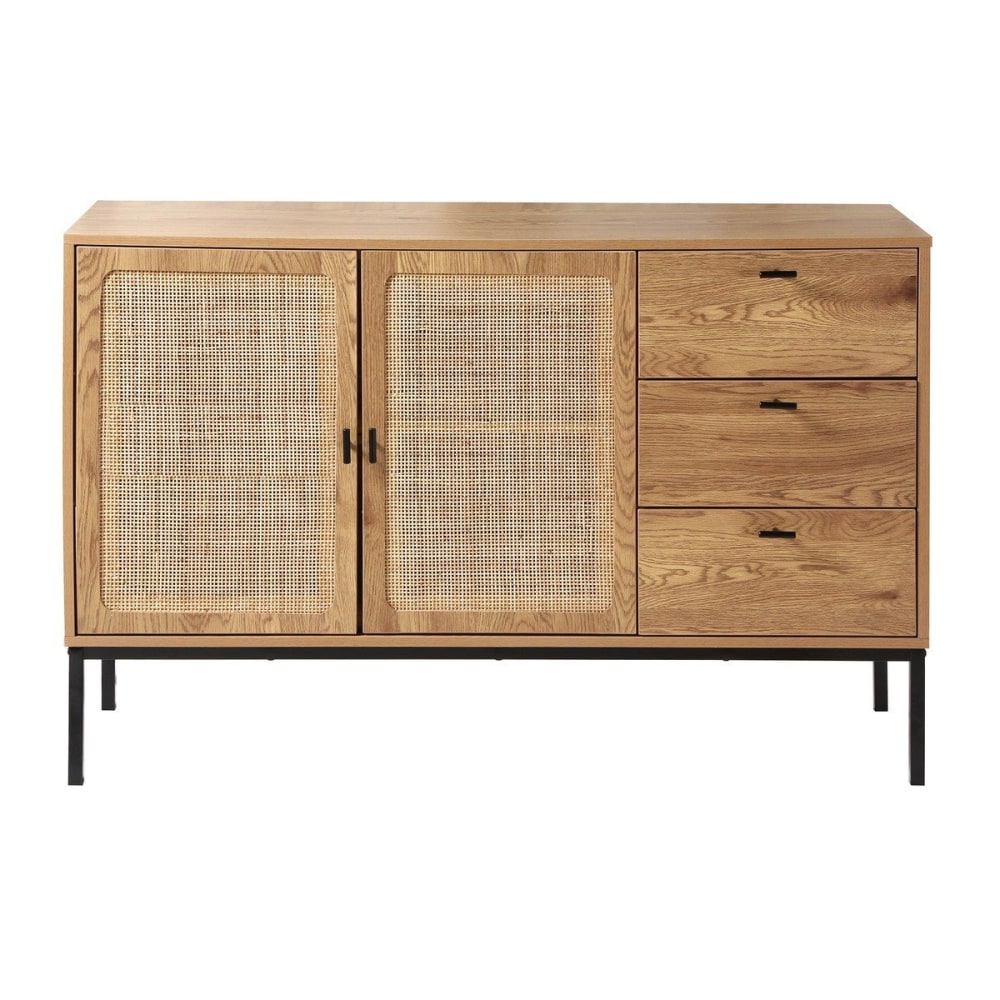 Calicosy Sideboard mit 2 Türen und 3 Schubladen aus Rattan L120 cm - JAYA style modern Beige Spanplatte