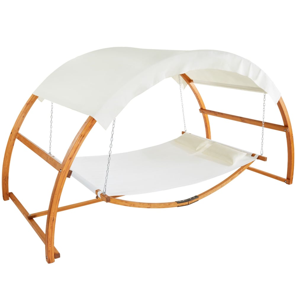 Hamac pour 2 personnes avec cadre en bois et grand toit solaire