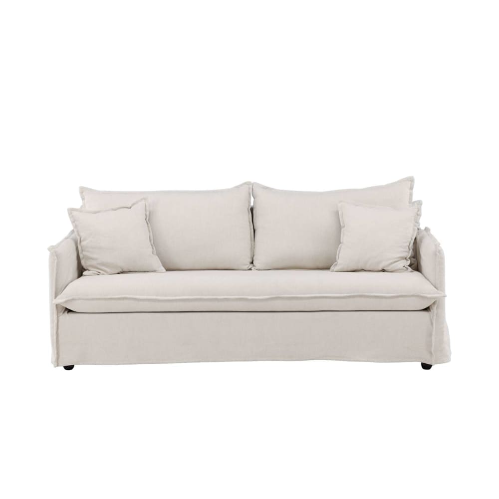 Canapé 3 places beige en lin polyester Canapé 3 places beige en lin polyester