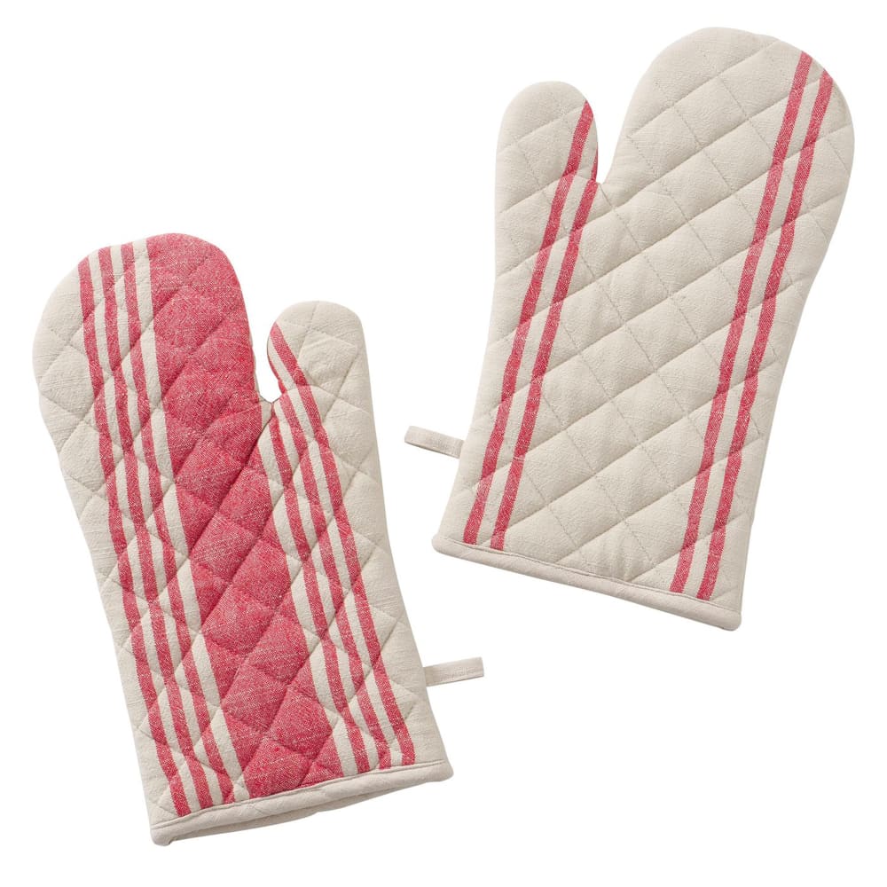 WADIGA Gants anti chaleur en coton rouge et beige. Dimensions: 32x17x2cmMatière: 100% coton Couleur: beige et rouge