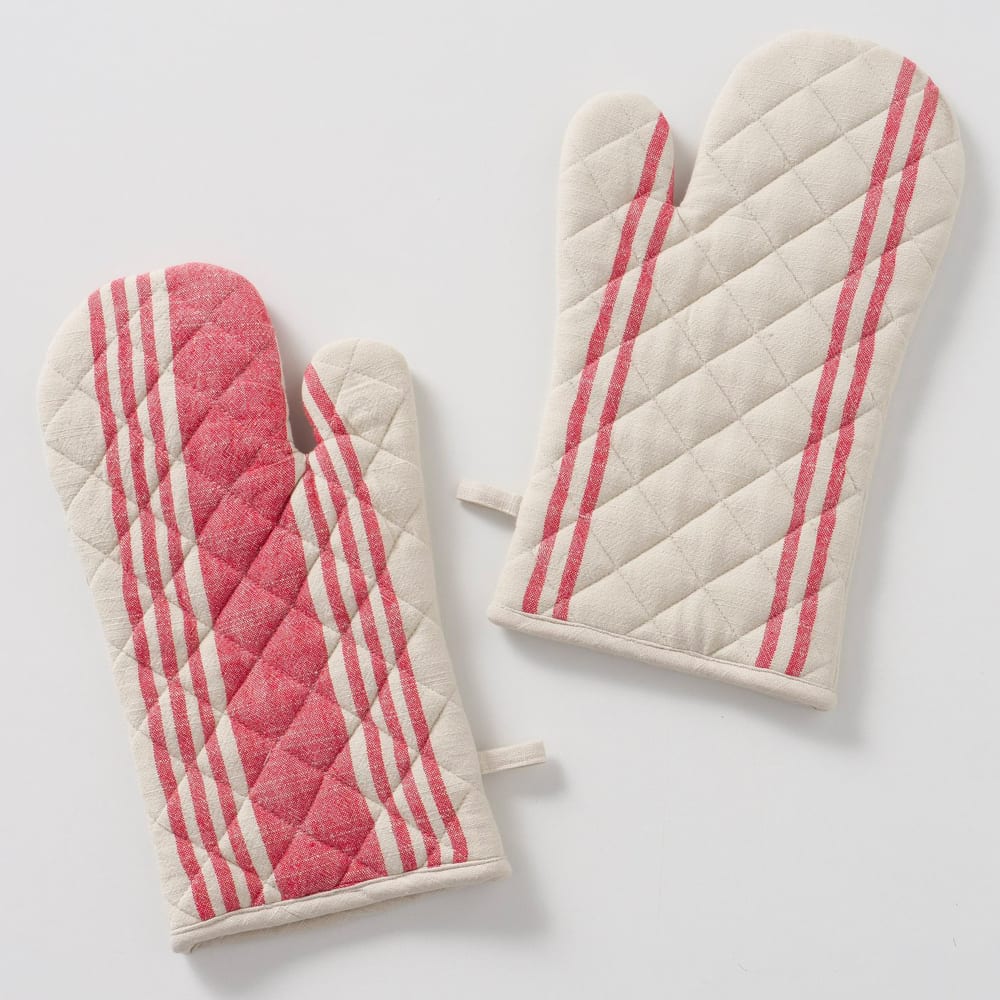 Set de 2 gants de cuisine beige et rouge en coton - Maisons du Monde