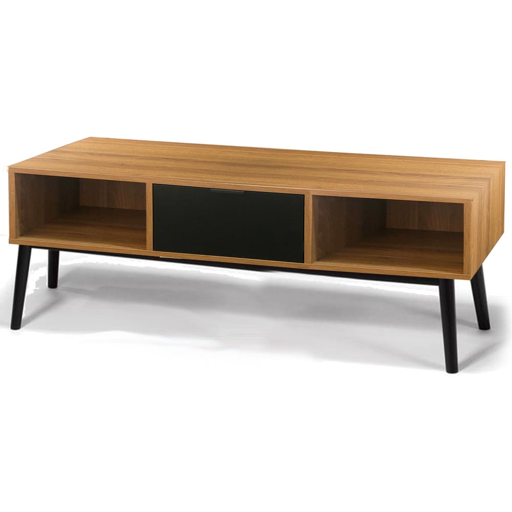 Wadiga Table basse rectangulaire 2 casiers et 1 tiroir bois et noir 110x55x42 Marron Bois - 110x43x55cm