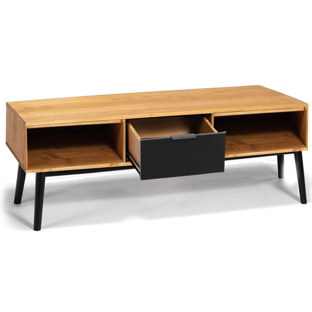 Table basse rectangulaire 2 casiers et 1 tiroir bois et noir 110x55x42 - Maisons du Monde