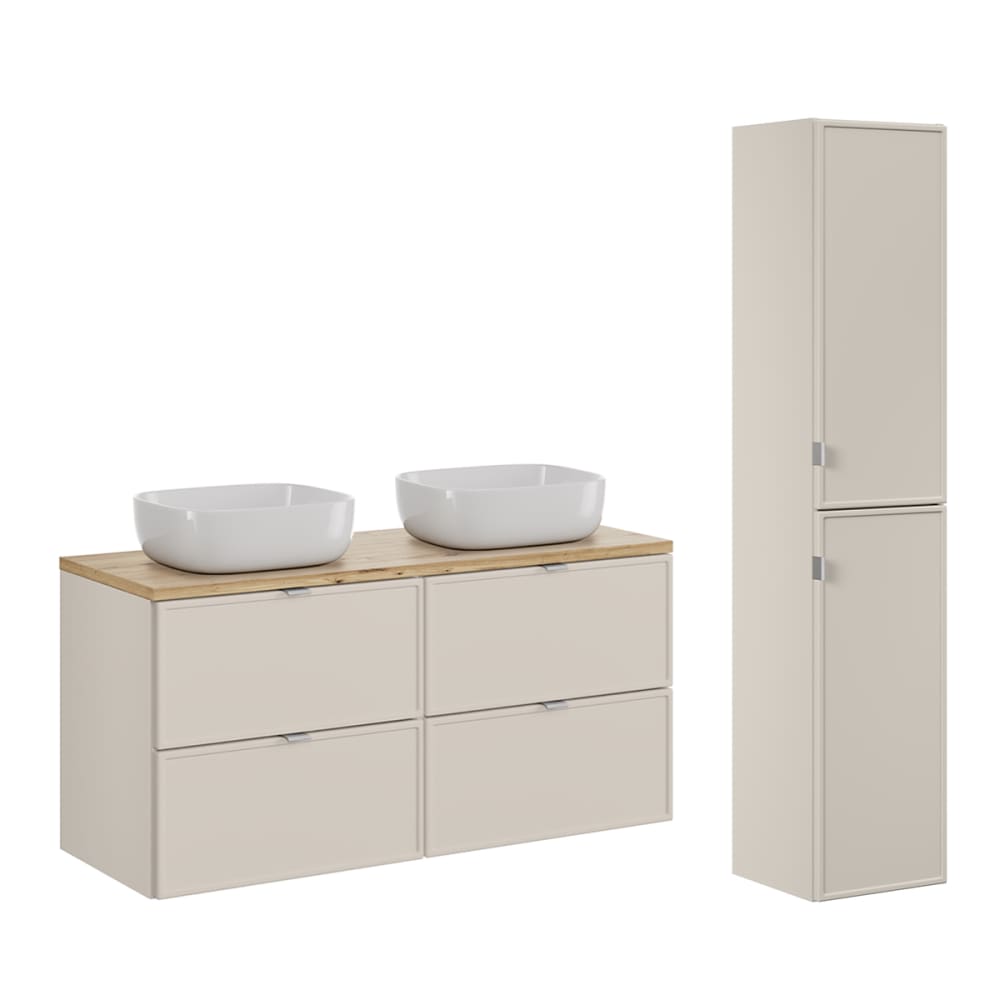 Ensemble meuble double vasque colonne stratifiés beige