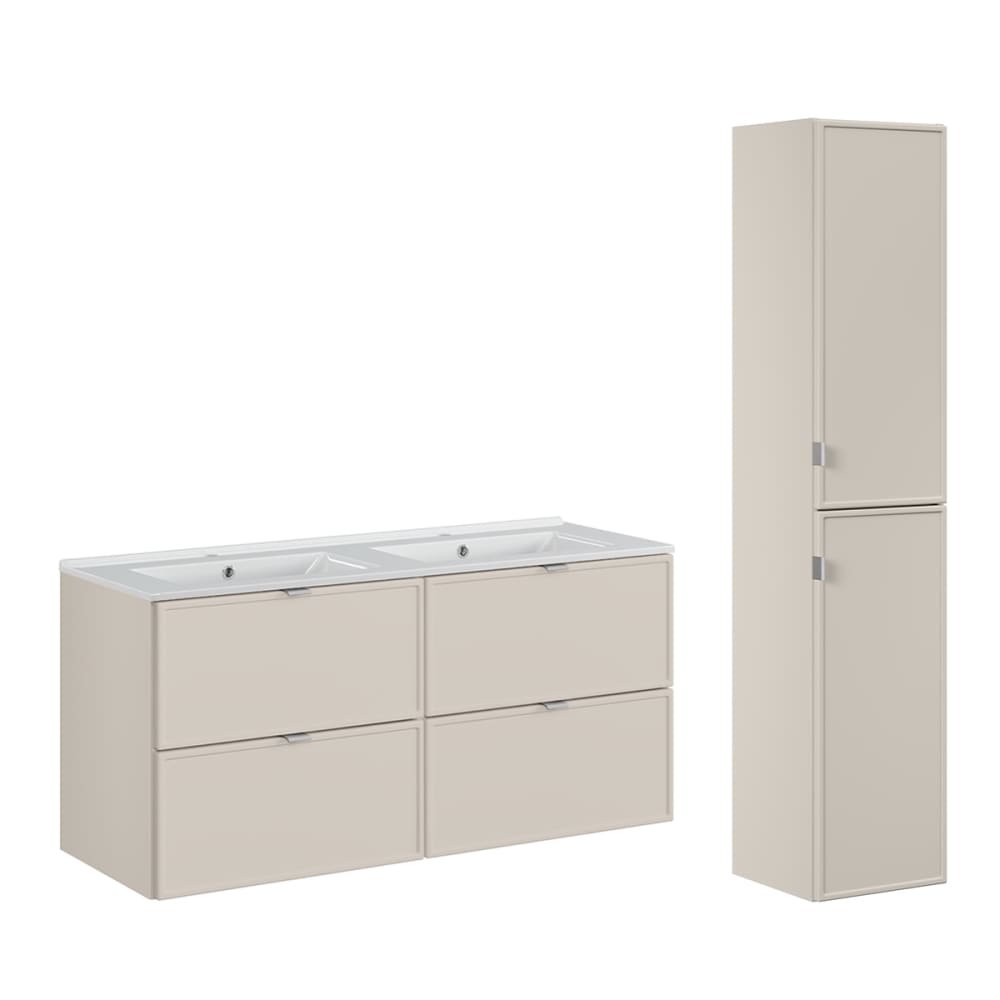Ensemble meuble double vasque encastrée colonne stratifiés beige