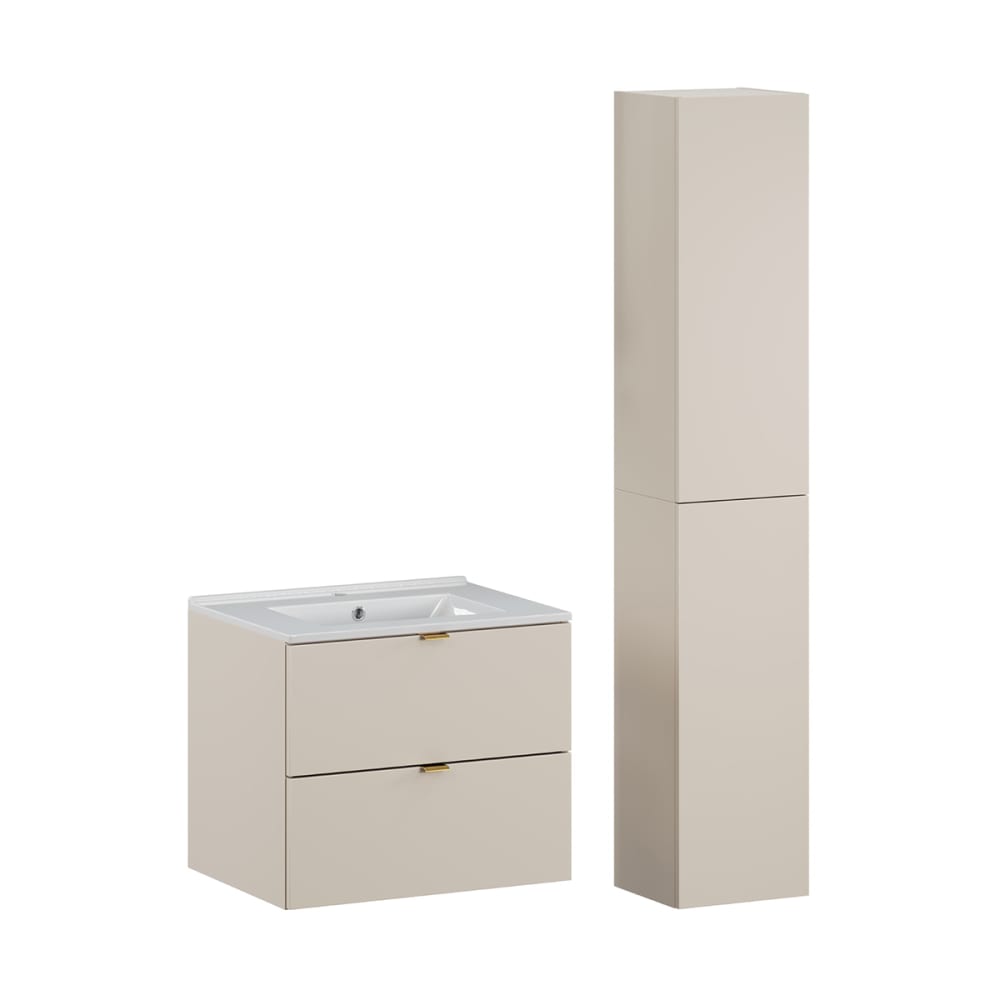 Ensemble meuble vasque encastrée colonne stratifiés beige