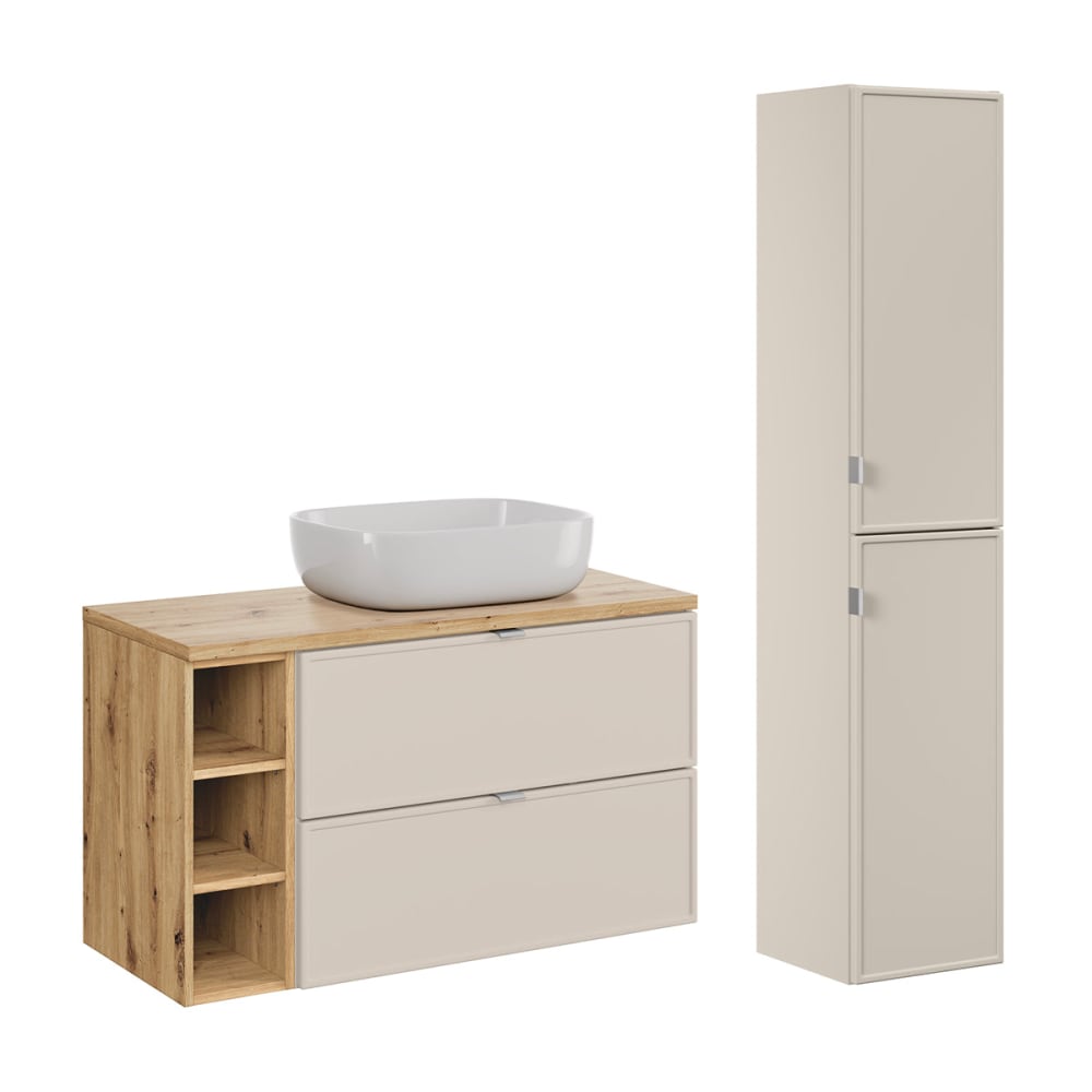 Ensemble meuble simple vasque 100cm panneaux mélaminé et mdf beige - Maisons du Monde