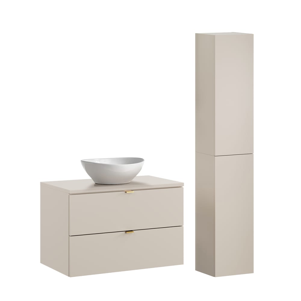 Ensemble meuble vasque colonne stratifiés beige