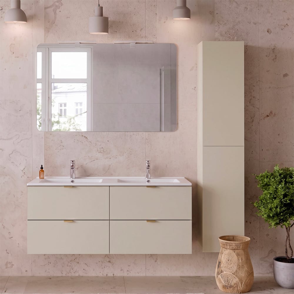 Petits meubles Ensemble meuble double vasque panneaux mélaminé et mdf beige Beige Panneau De Particules - 120x50x46cm