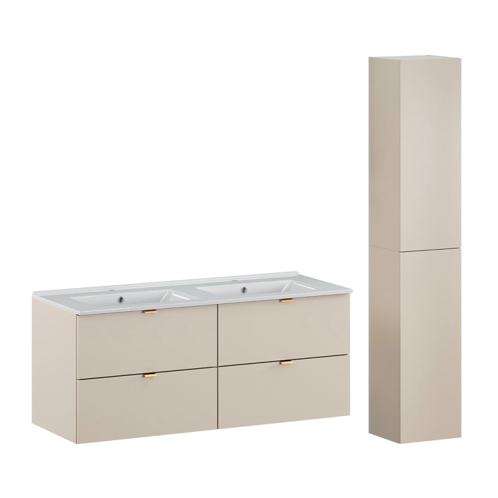 Ensemble meuble double vasque panneaux mélaminé et mdf beige - Maisons du Monde