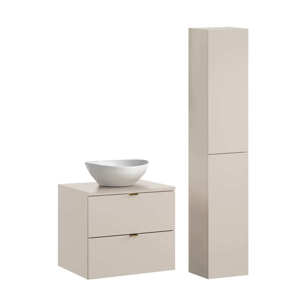 Ensemble meuble vasque colonne stratifiés beige