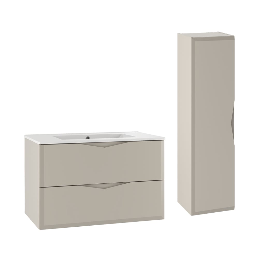 Ensemble meuble vasque encastrée colonne stratifiés beige