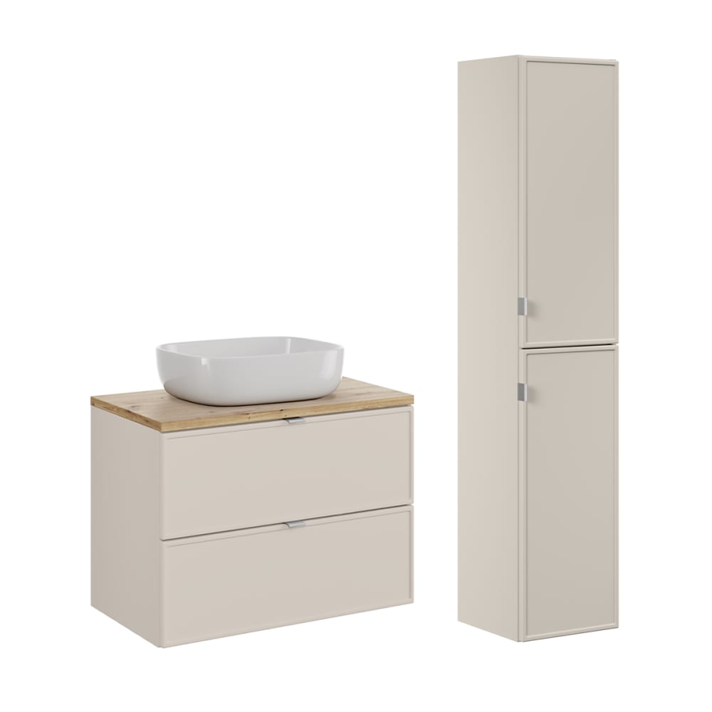 Ensemble meuble vasque colonne stratifiés beige