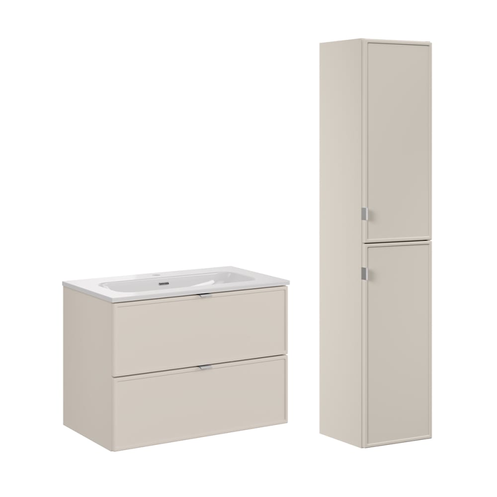 Ensemble meuble vasque encastrée colonne stratifiés beige