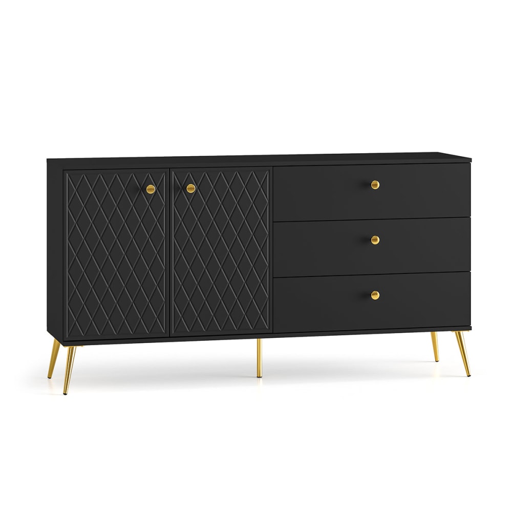 Petits meubles Sideboard 2 Türen 3 Schubladen MDF Schwarz Schwarz Spanplatte