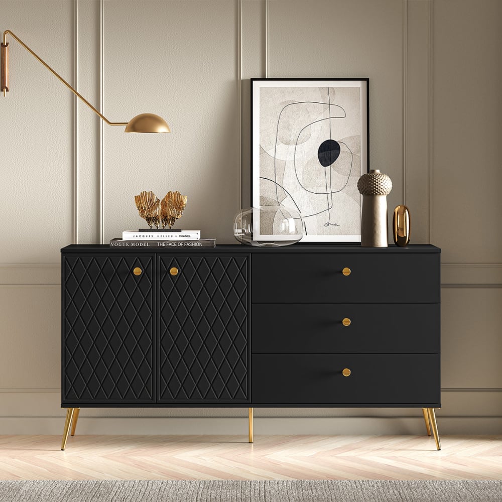 Sideboard 2 Türen 3 Schubladen MDF Schwarz - Maisons Du Monde