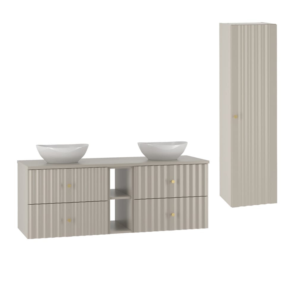 Ensemble meuble double vasque colonne stratifiés beige