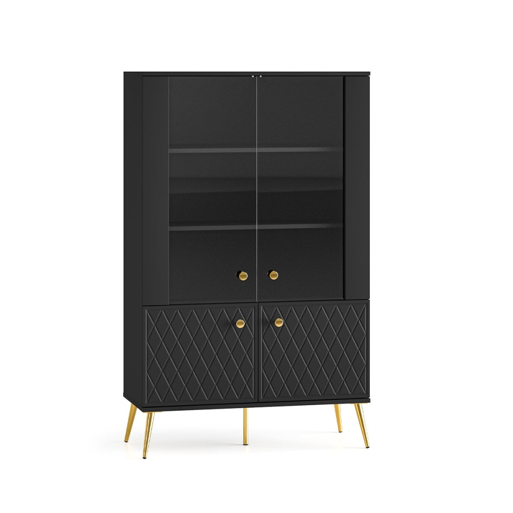 Petits meubles 4-türiger Geschirrschrank MDF Schwarz Schwarz Spanplatte