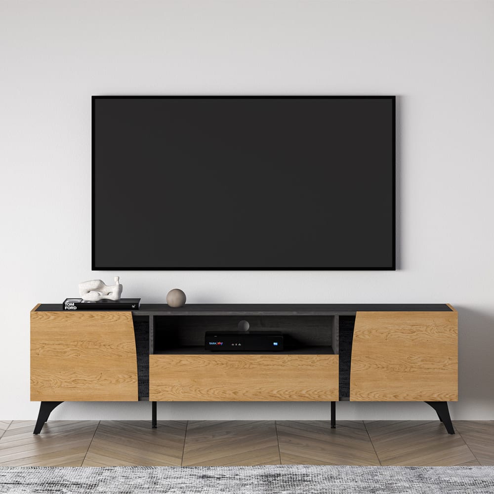 TV-Möbel mit 2 Türen 180 cm MDF Holz und Schwarz - Maisons Du