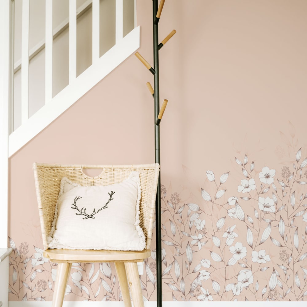 Papier peint panoramique ode au feuillage rose 450x250cm-made in franc