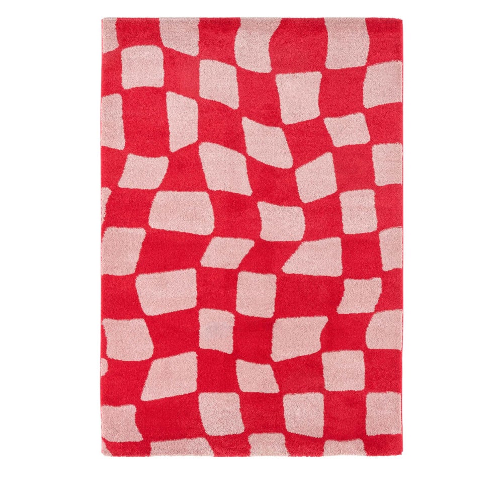 Tapis damiers - 120x160cm Rouge Polypropylène