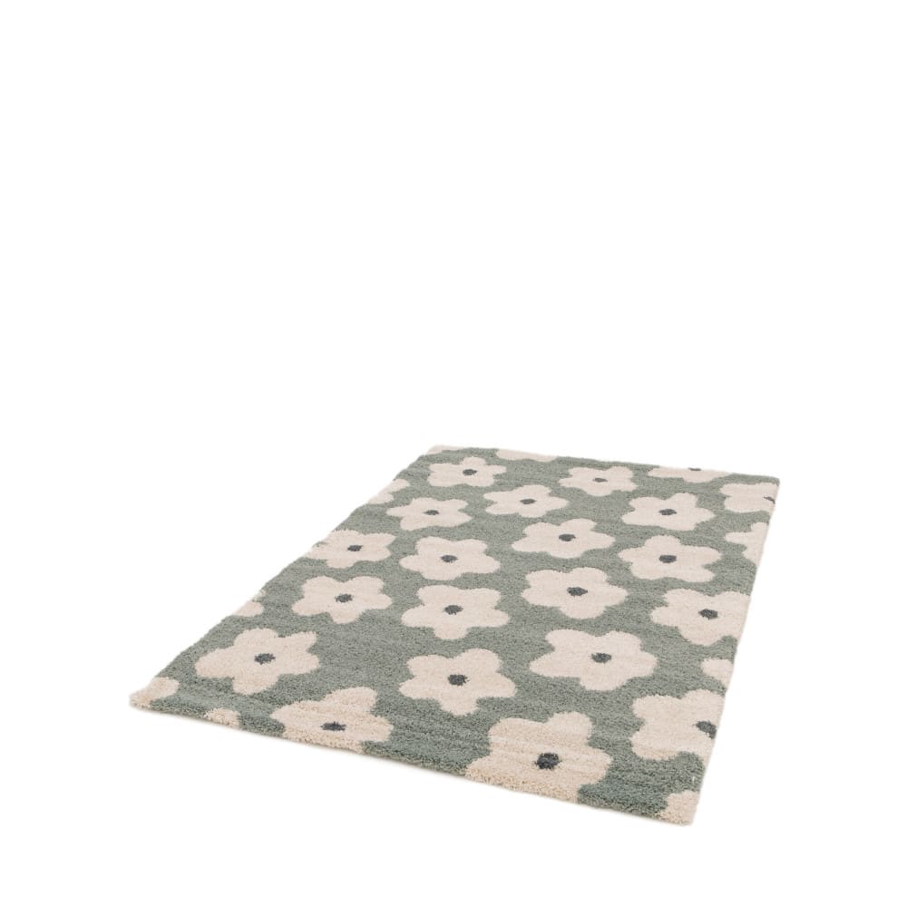 Tapis contemporain motif floral - 160x230cm vert de gris polypropylène — vue 3