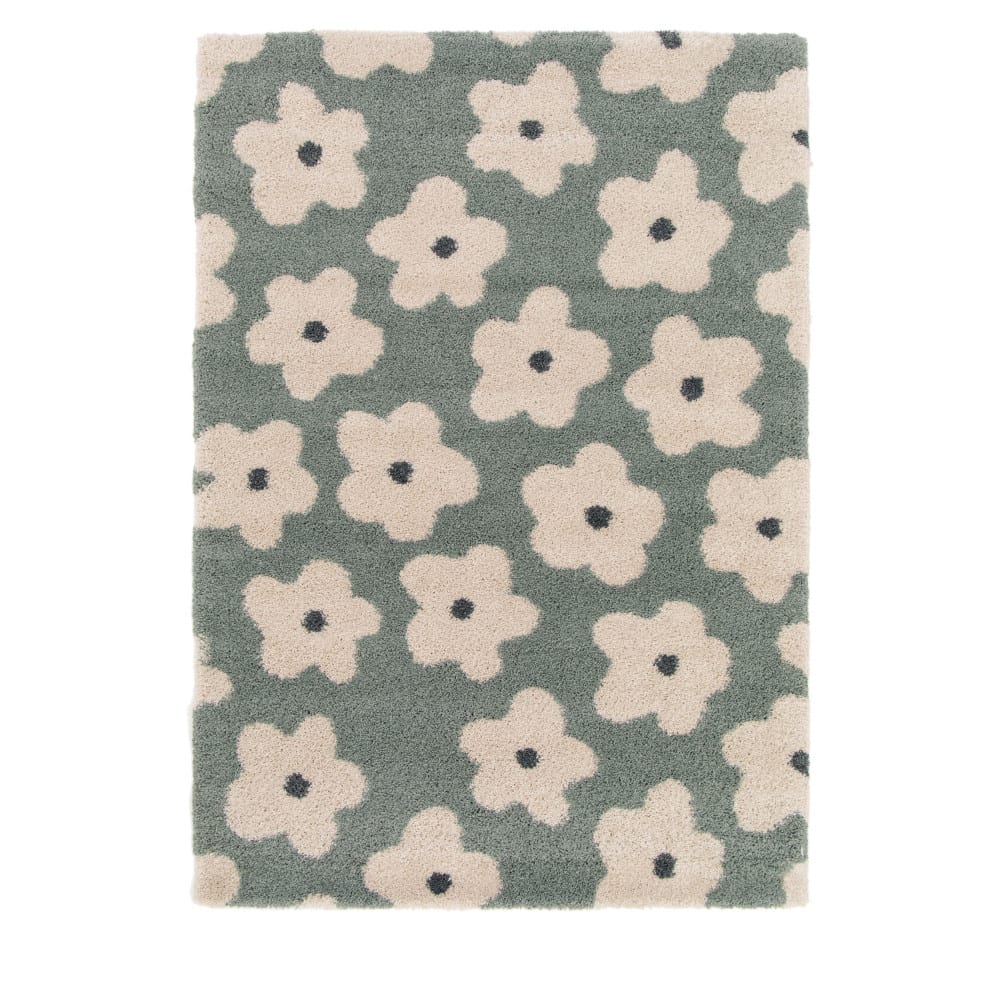 Tapis contemporain motif floral - 160x230cm vert de gris polypropylène — vue 4