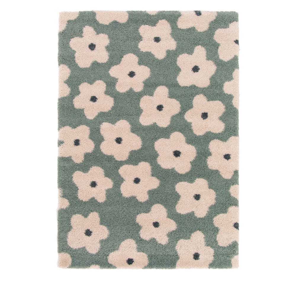 Tapis contemporain motif floral - 120x170cm vert de gris polypropylène — vue 4