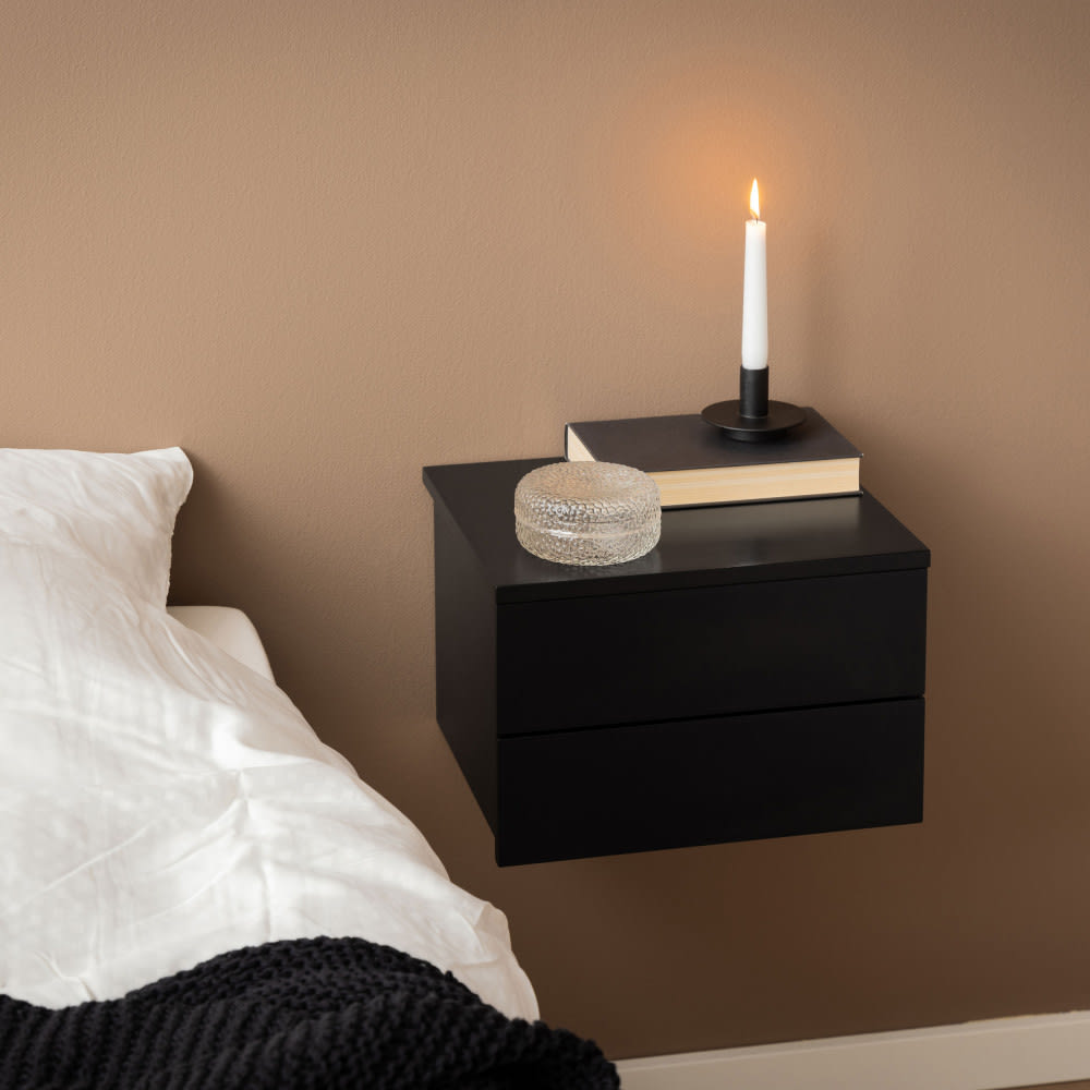 Table de chevet murale 2 tiroirs - Noir