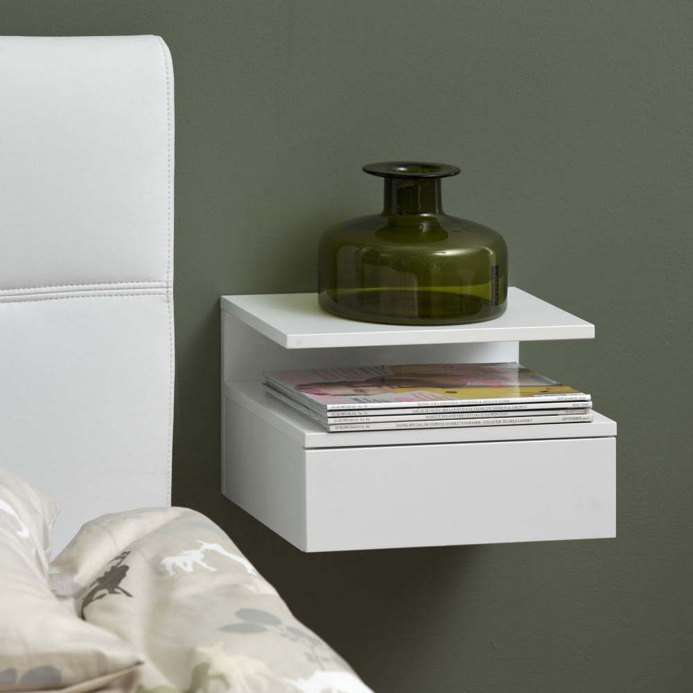 Table de chevet murale 1 tiroir en bois - blanc - Maisons du Monde