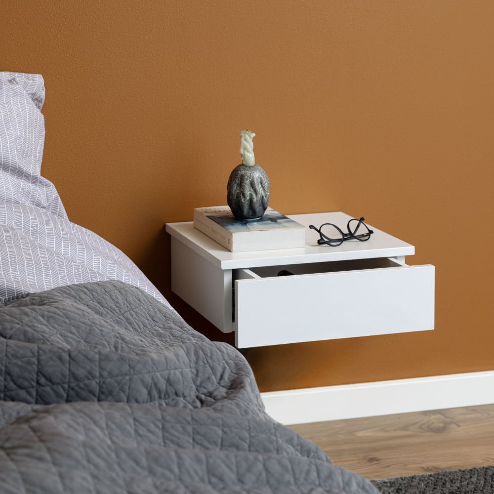 Table de chevet murale 1 tiroir en bois - blanc - Maisons du Monde