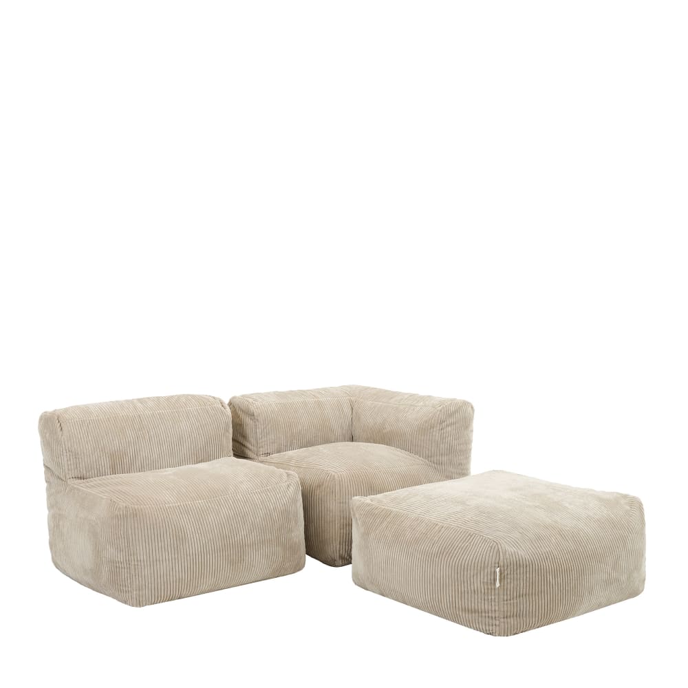 Icon 3-tlg. modulares Sitzsack-Set aus Cord: Sofa, Sessel und Hocker, Beige Beige Samt