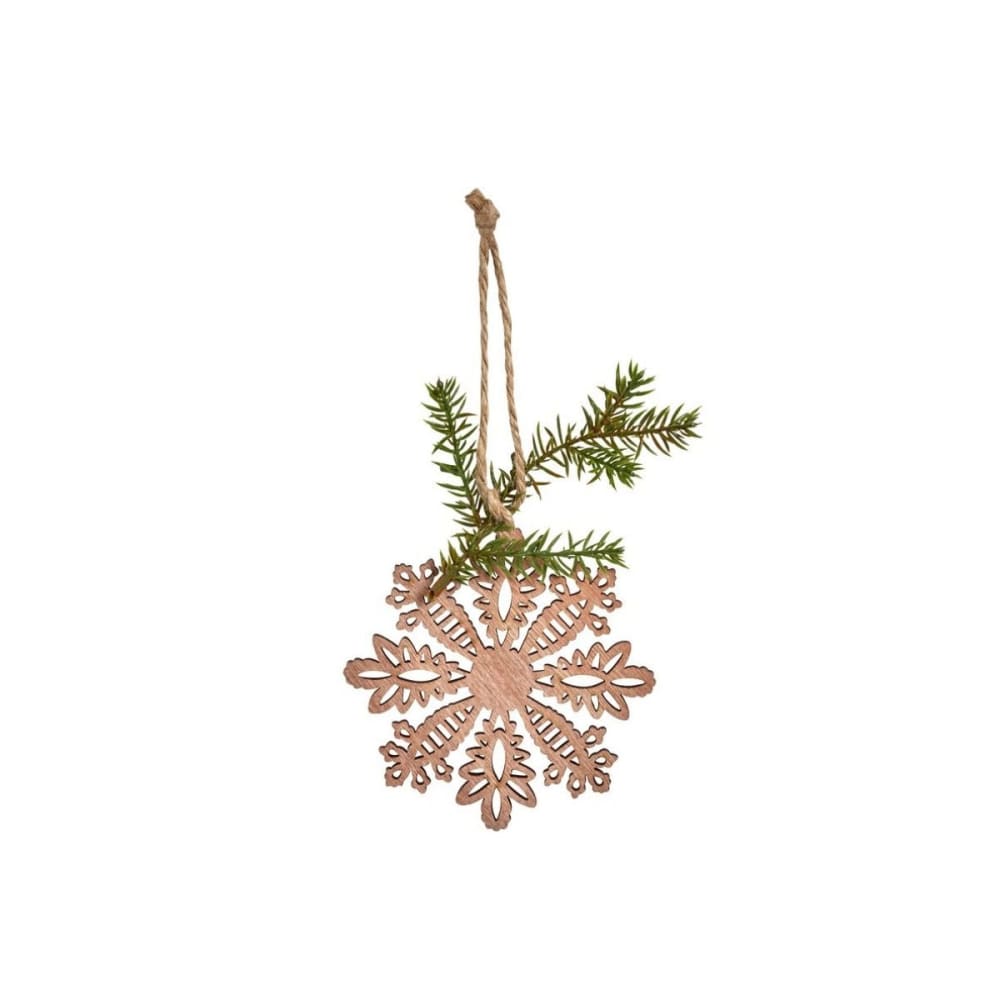 Suspension de noël flocon avec pin en bois beige et marron H20