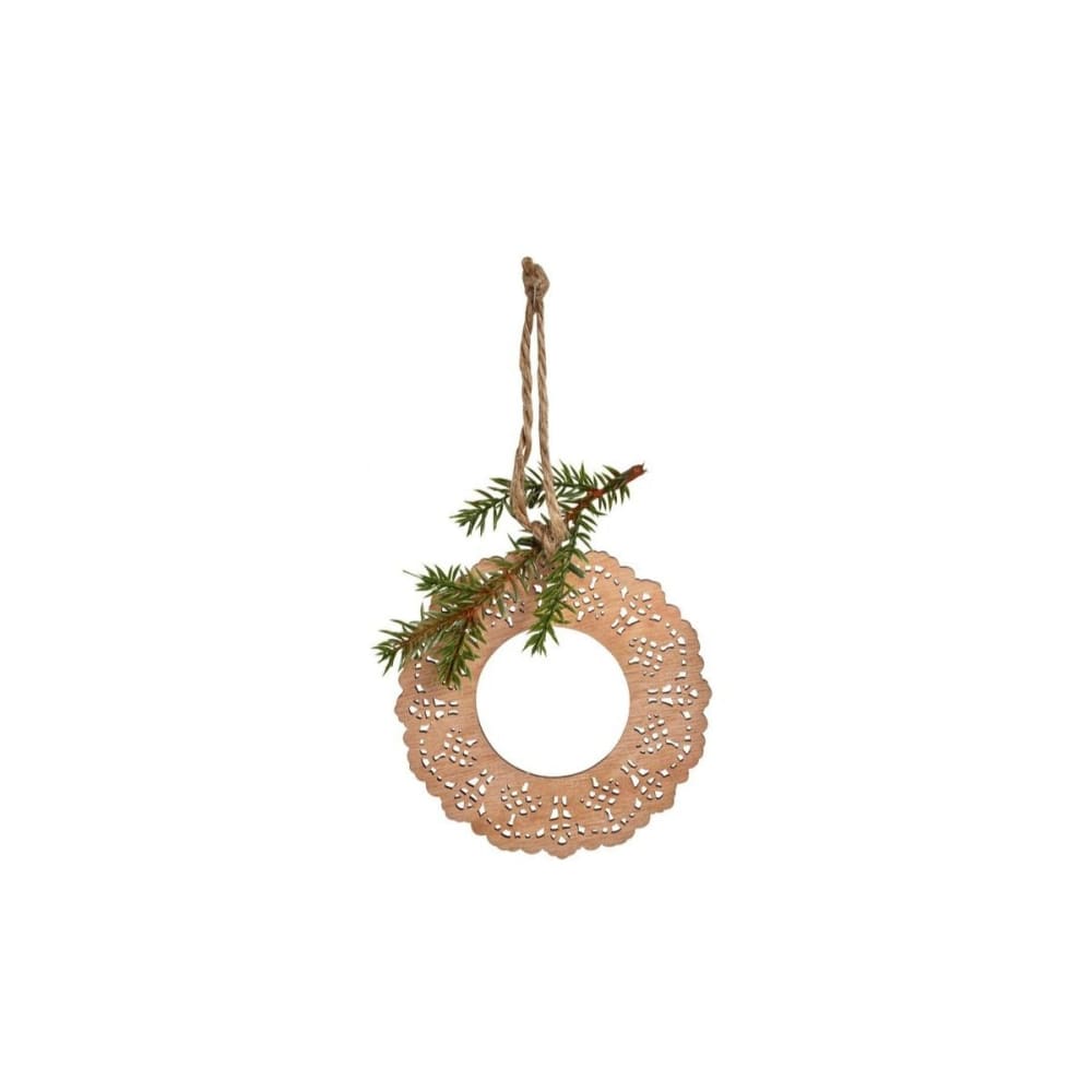 Suspension de noël rond avec pin en bois beige et marron H20