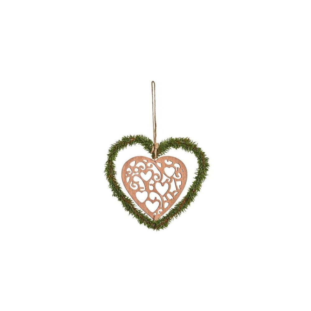 Suspension de noël cœur avec pin en bois beige et marron H20
